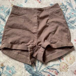 Cooperative High-Waist Cuffed Brown Shorts
